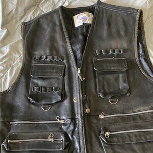 Leather Vanguard Biker Vest Ammo Loops